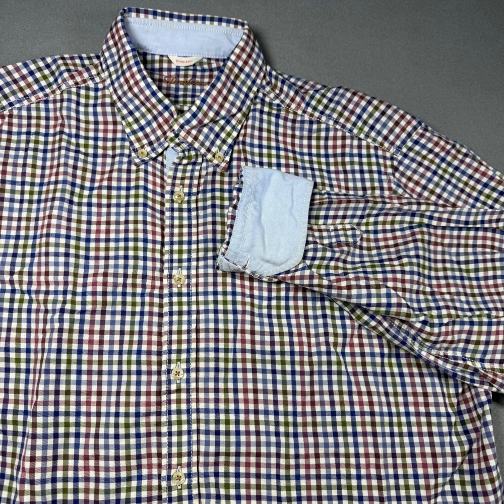 Stenstroms Mens Fitted Body Button Down Shirt XL Multi Color Gingham Cotton